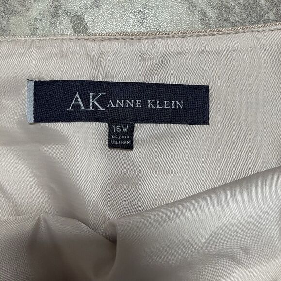Ak Anne Klein Skirt Womens 16W Beige Linen Lined A Line Side Zip - Picture 5 of 9